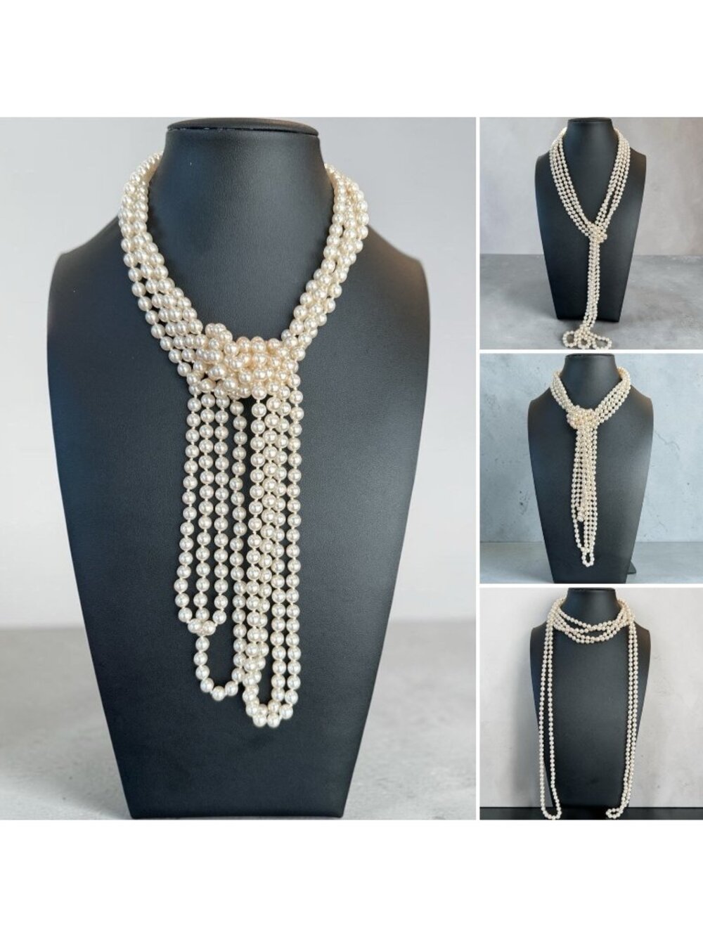 Vintage Cream Glass Faux Pearl Necklace Long Endless Rope Strand Knotted 120"